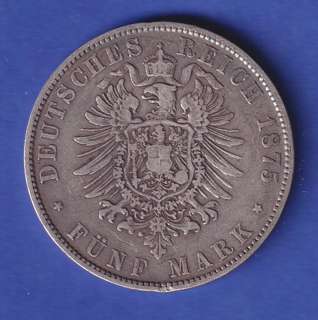 Sachsen Silbermünze 5 Mark König Albert 1875 E Tilman Dohren Philatelie