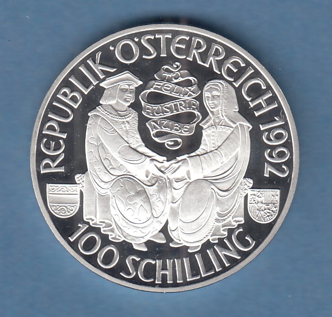 Österreich 100 Schilling Silber Gedenkmünze 1992 Kaiser Maximilian I