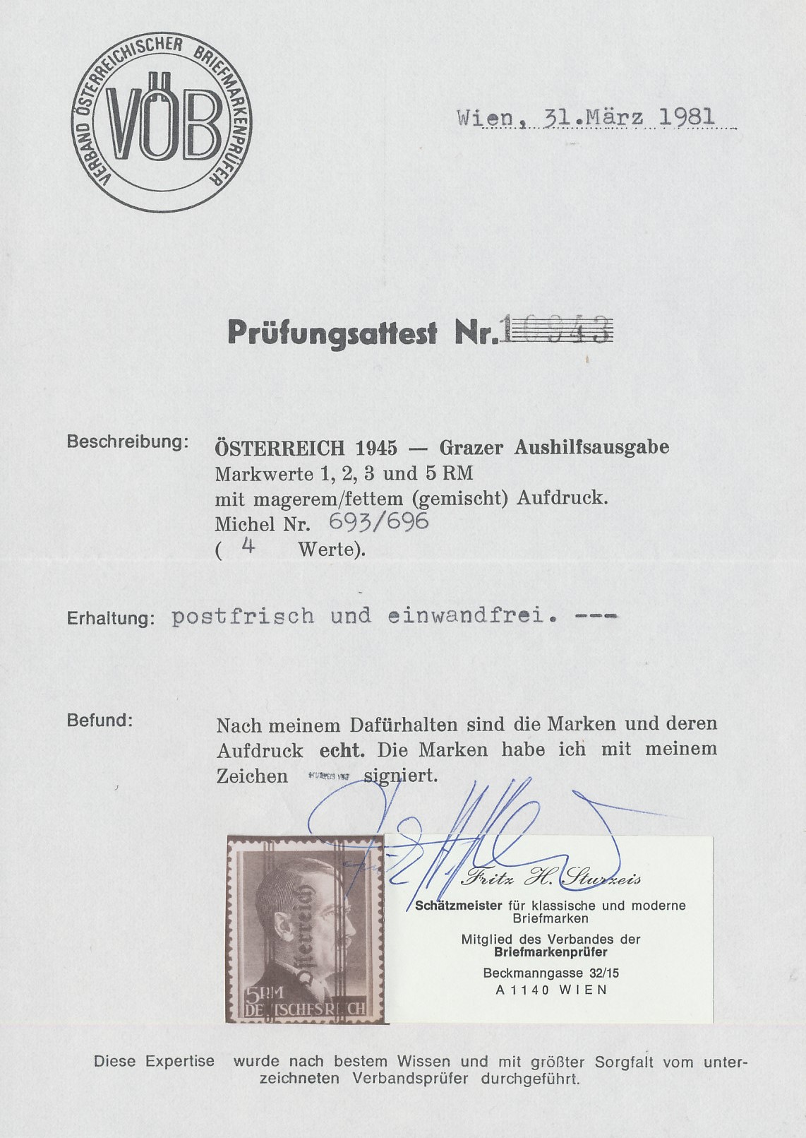 Österreich 1945 Grazer Aufdruck kpl Satz Mi Nr 674 696 Markwerte