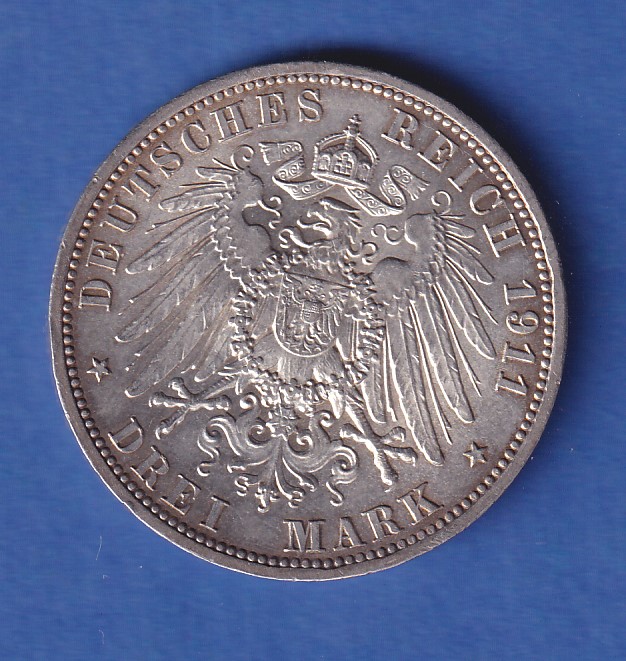 Schaumburg Lippe Silbermünze Fürst Georg 3 Mark 1911 A vz Tilman