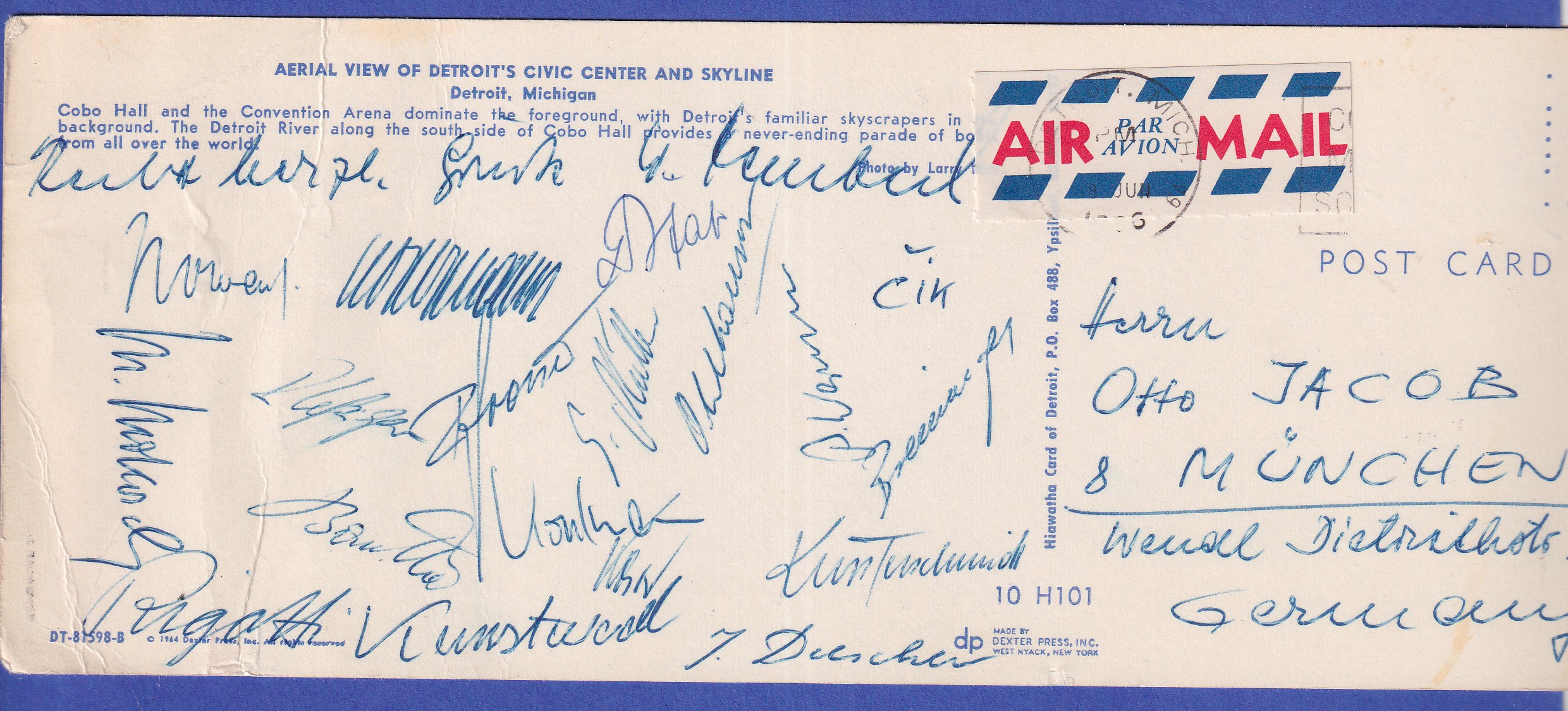 Fussball FC Bayern München 1966 Autogramme der Mannschaft auf AK aus Detroit USA · Tilman Dohren