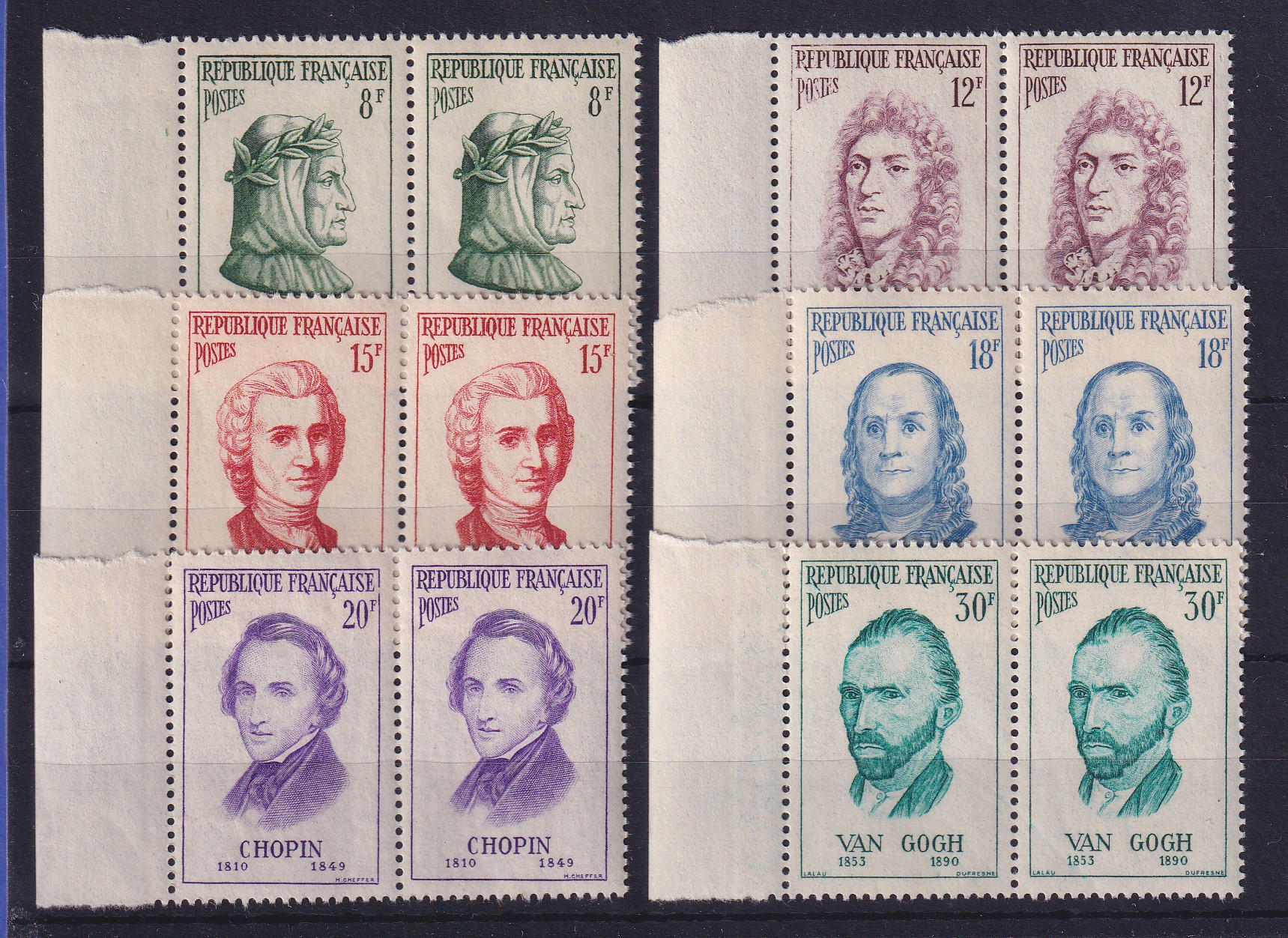 Frankreich 1956 Persönlichkeiten Mi.Nr. 11101115 li. Seitenrandpaare