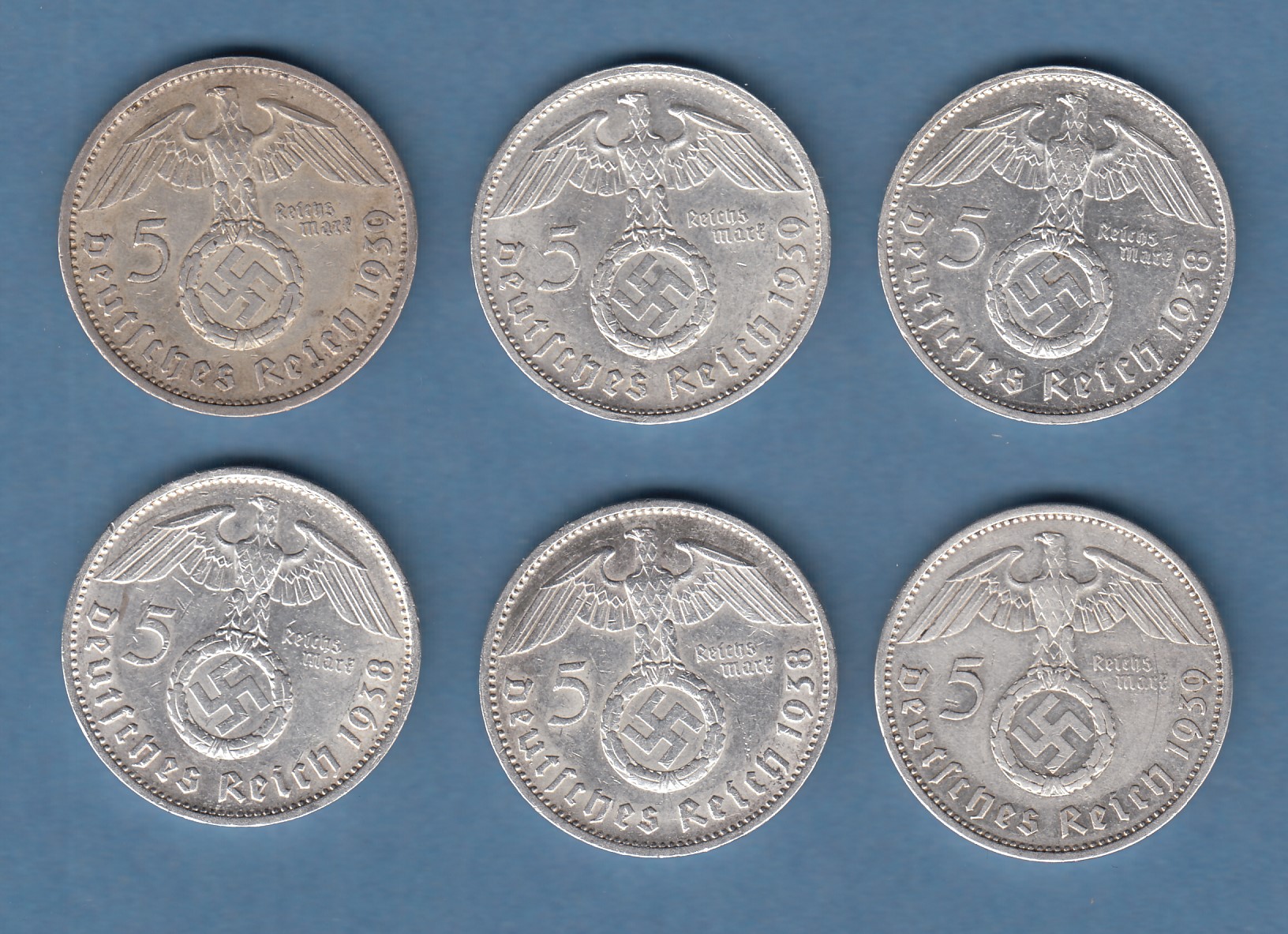 Was Sind 5 Reichsmark Wert Mit Hakenkreuz Posten 6 Stück 5-Reichsmark Silbermünzen Hindenburg mit Hakenkreuz