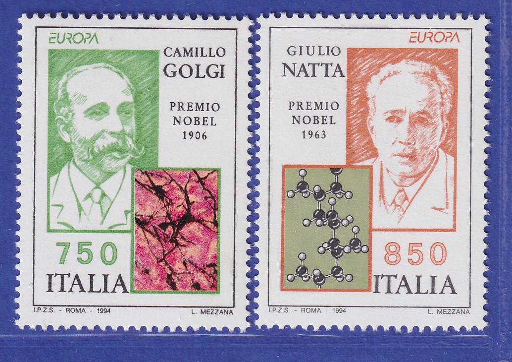 Italien 1994 C. Golgi Nobelpreis 1906, G.Natta Nobelpreis 1963 MiNr