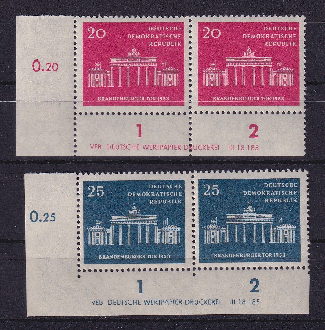 ddr-1958-brandenburger-tor-mi-nr-665-666-eckrandpaare-ul-mit