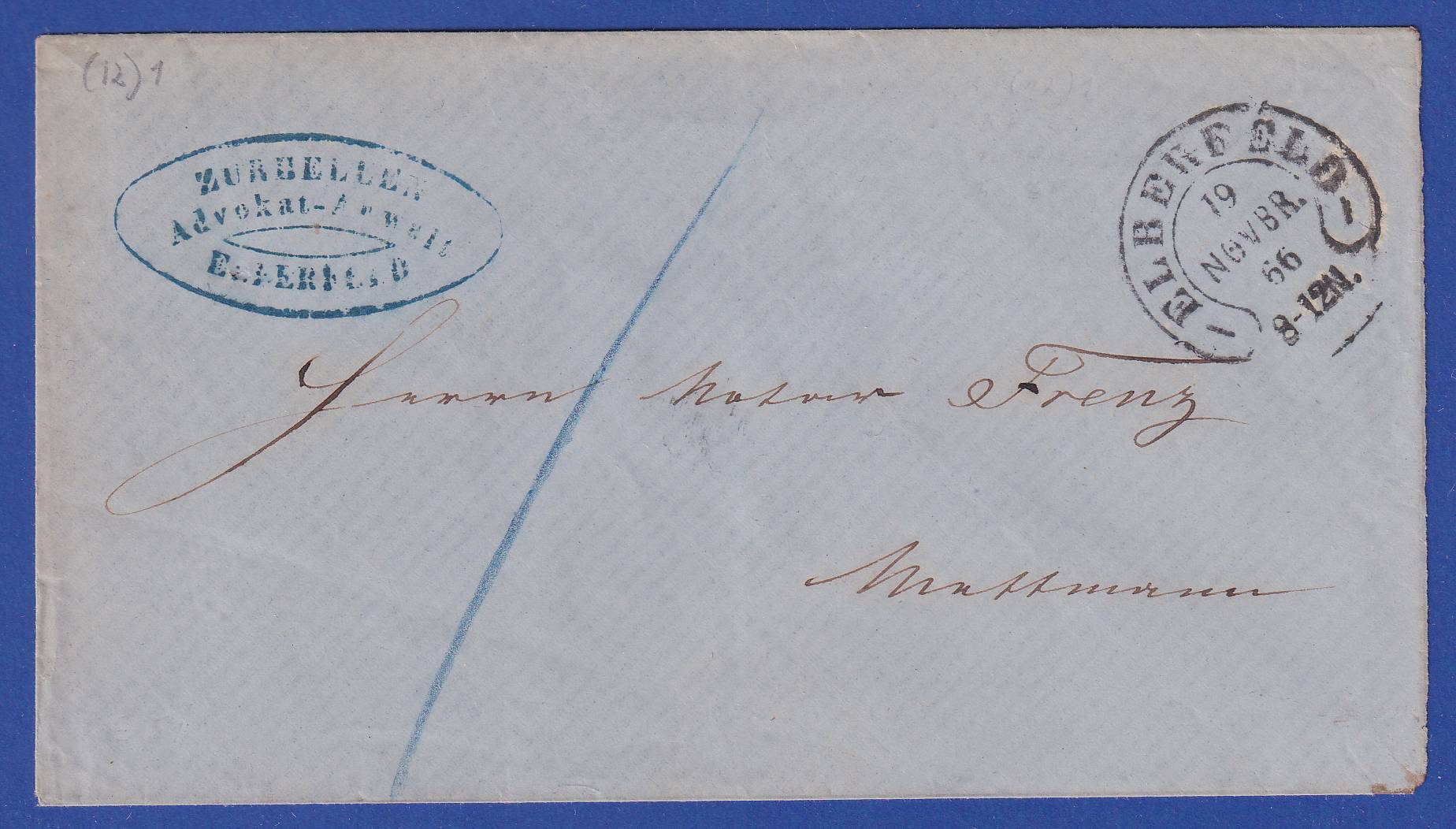 Brief mit Hufeisenstempel ELBERFELD (Spalink 12-1) 19.11.1866 gpr ...