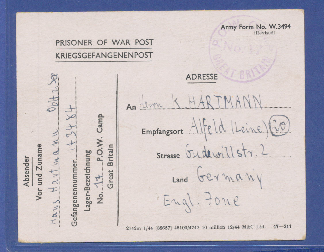 Kriegsgefangenen Postkarte P O W Postcard 1946 Aus Gb Nach Deutschland Tilman Dohren Briefmarken Munzen