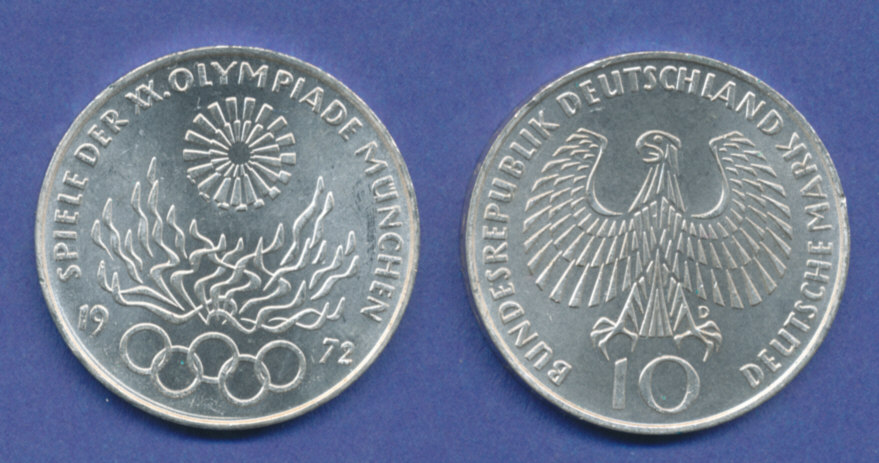 Olympische Spiele München 1972 Münze Silber Wert Olympische Spiele 1972, 10DM Silber-Gedenkmünze Olympisches Feuer - D