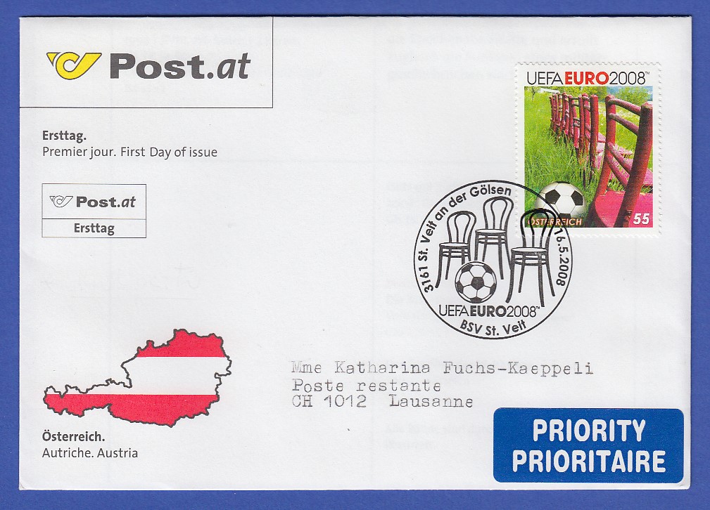Österreich 2008 FußballEM UEFA EURO 2008 MiNr. 2734 auf gelauf. FDC