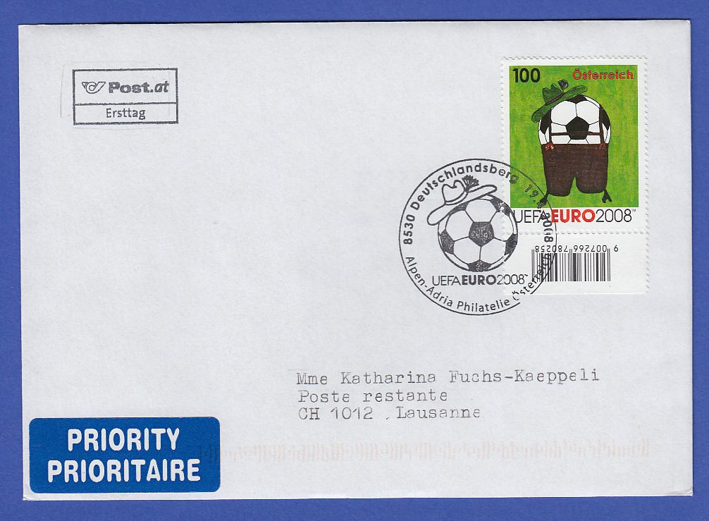Österreich 2008 FußballEM UEFA EURO 2008 MiNr. 2727 auf gelauf. FDC