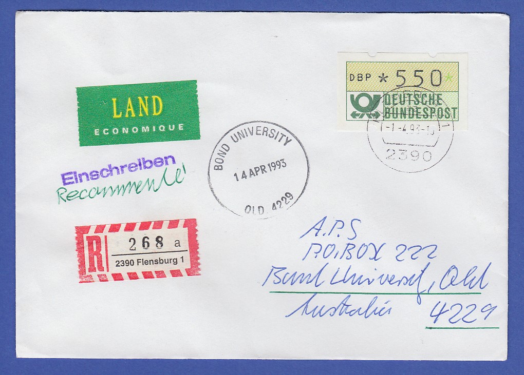 Was Kostet Ein Normaler Brief Nach Australien ATM 1.1 Wert 550 auf R-Brief nach Australien, Ersttag neuer Posttarif 1