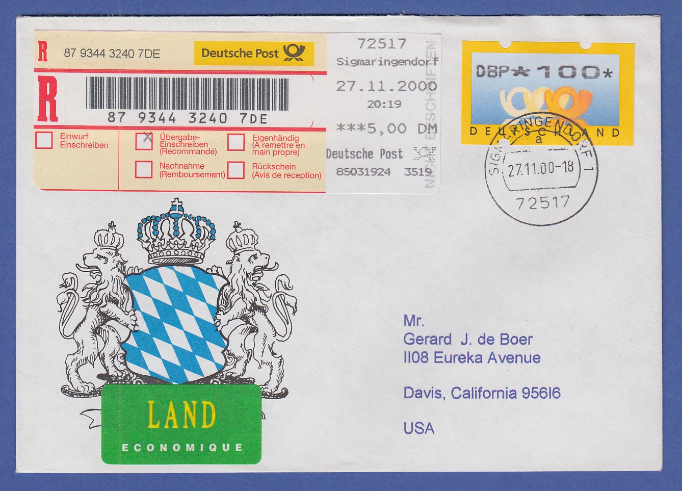 Deutschland Atm Mi Nr 31 Wert 100 Auf R Brief Von Sigmaringendorf