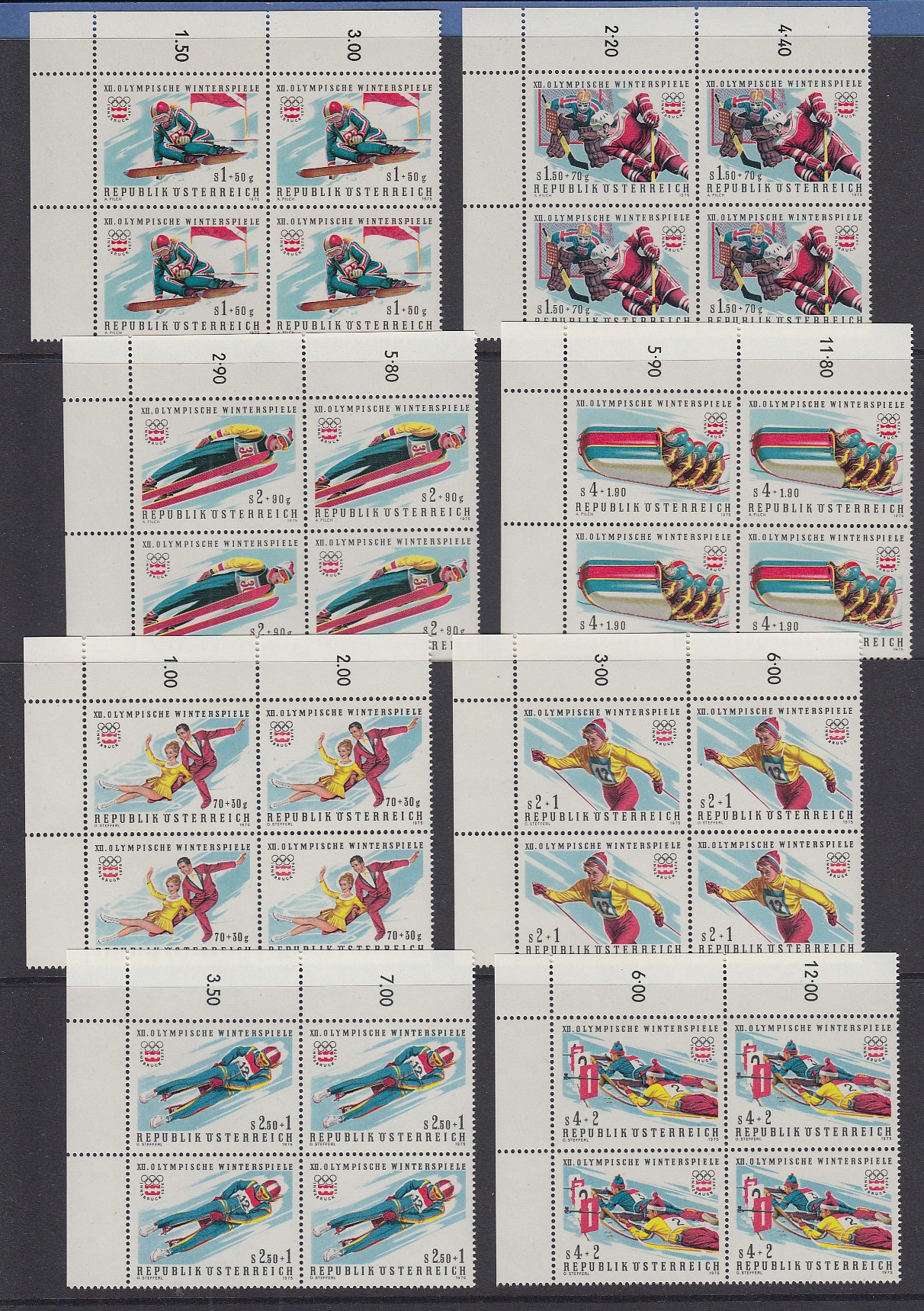Österreich Olympische Winterspiele Innsbruck 1976 8 Werte kpl. Eckrand