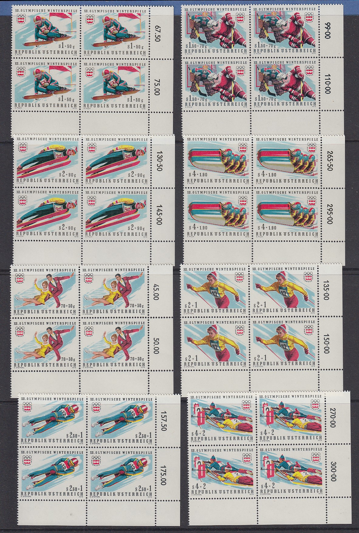 Österreich Olympische Winterspiele Innsbruck 1976 8 Werte kpl. Eckrand