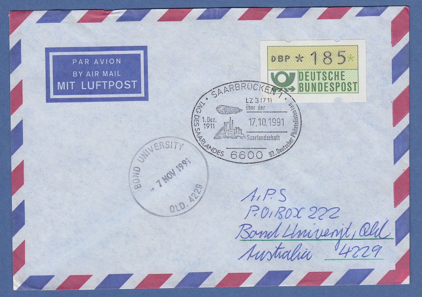 Was Kostet Ein Normaler Brief Nach Australien ATM 1.1 Wert 185 EF auf Lp-Brief nach Australien, So-O SAARBRÜCKEN