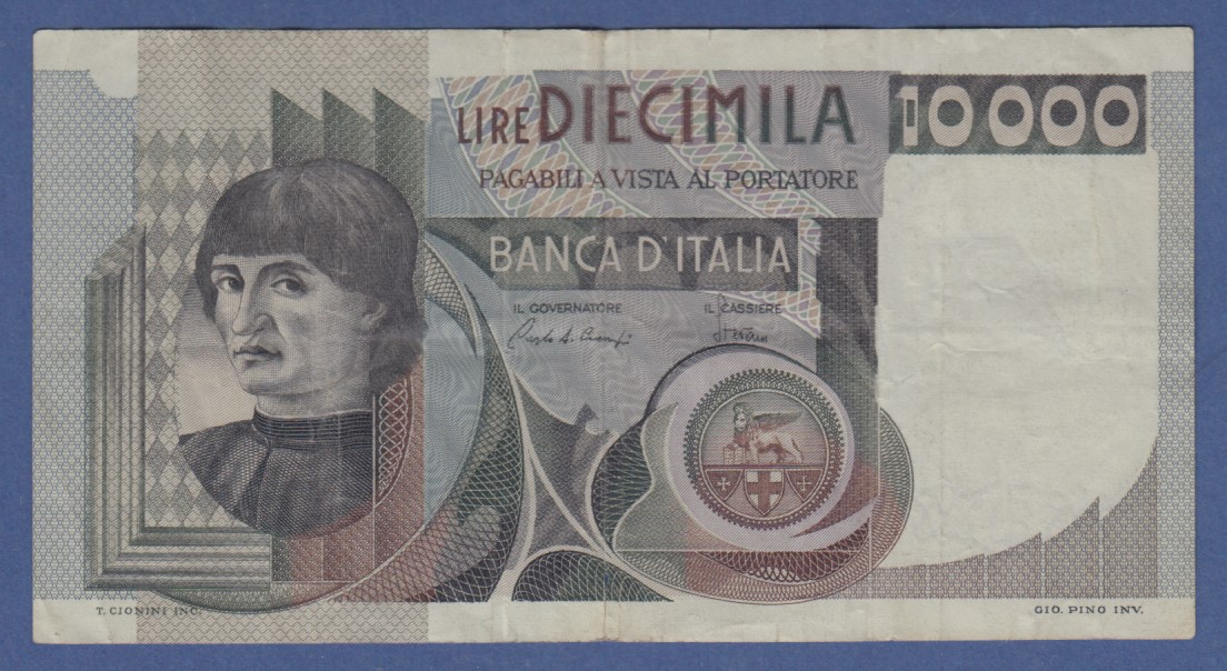 Banknote Italien 10000 Lire 1980 stark gebraucht · Tilman Dohren Philatelie Banknote Italien 10000 Lire 1980 stark gebraucht · Tilman Dohren Philatelie