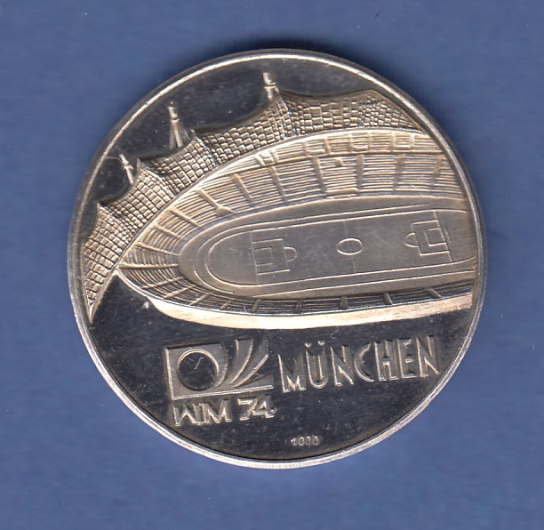 Silbermedaille FussballWM in Deutschland 1974, Olympiastadion München · Tilman Dohren Philatelie