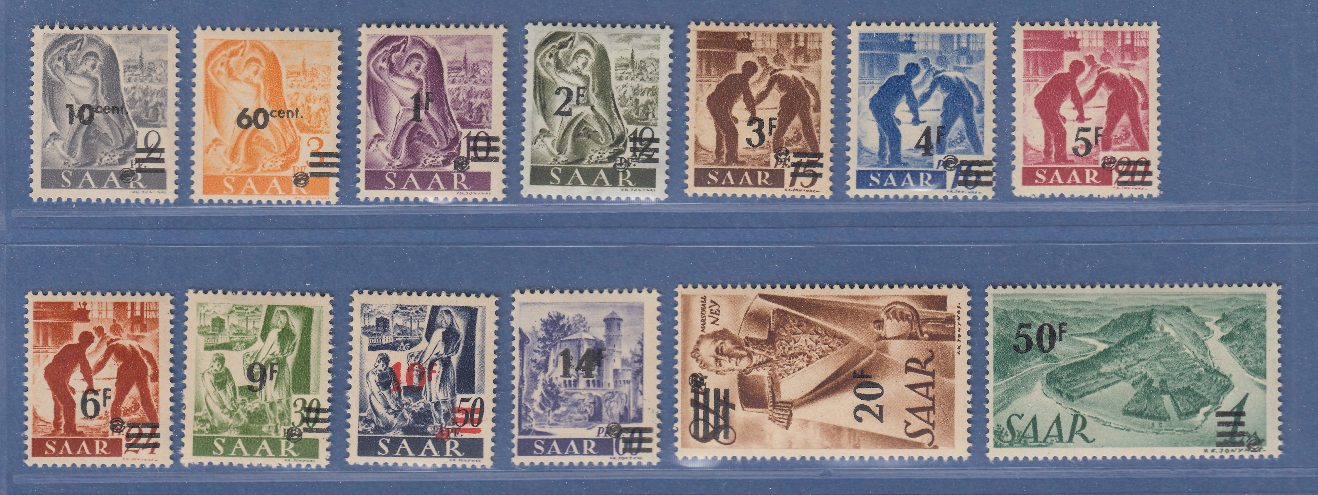 Saarland 1947 Mi.-Nr. 226-238 I Urdruck-Satz 13 Werte kpl. ungebr ...