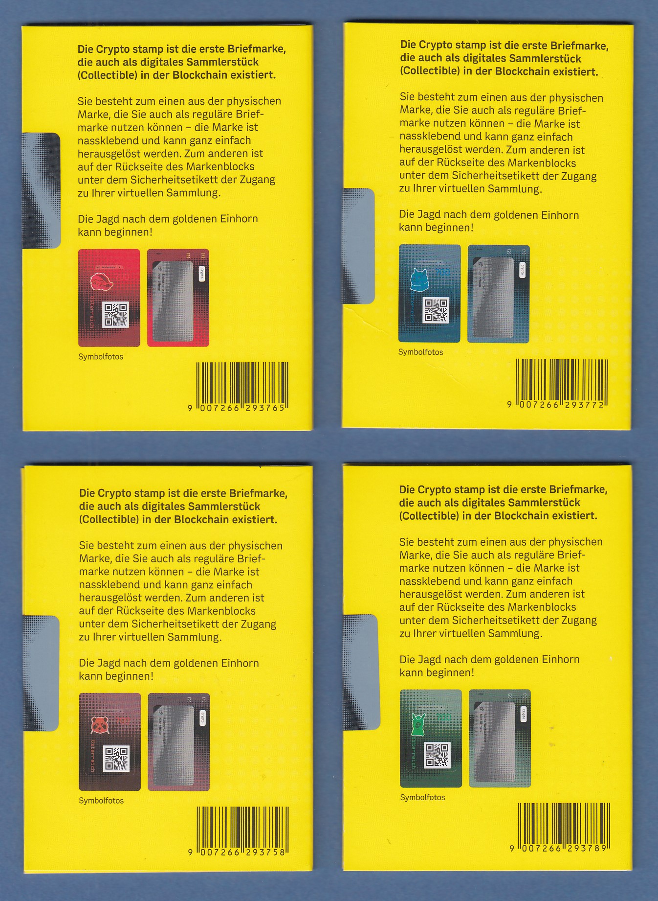 Österreich 2020 Crypto-Stamps Satz alle 4 Tiermotive ** ungeöffnet ! ·  Tilman Dohren Philatelie