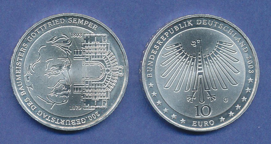 10€Gedenkmünze 200. Geburtstag von Gottfried Semper, 2003